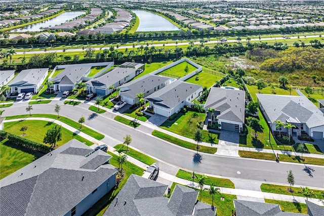 aerial view with a water view