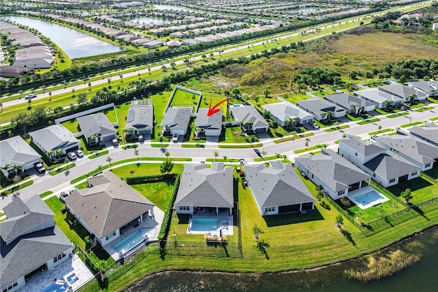 bird's eye view featuring a water view