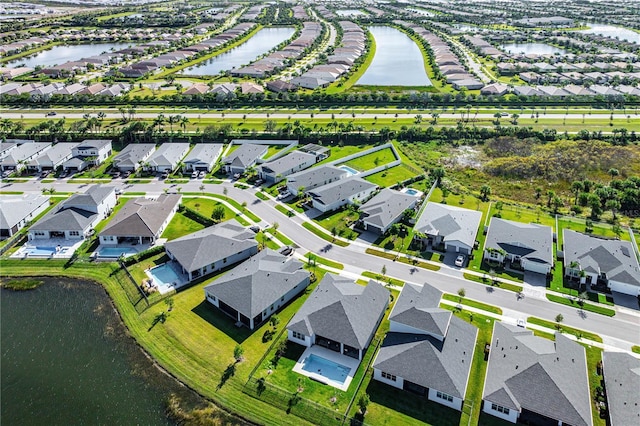 bird's eye view featuring a water view