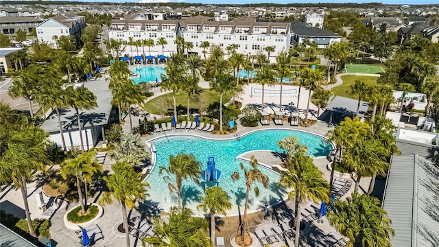 view of pool featuring a residential view