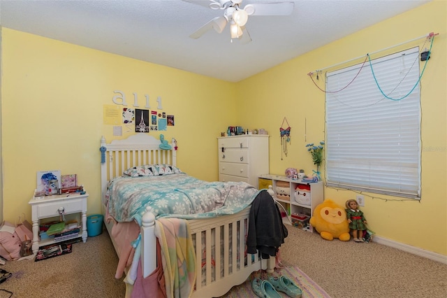 bedroom featuring carpet flooring and ceiling fan