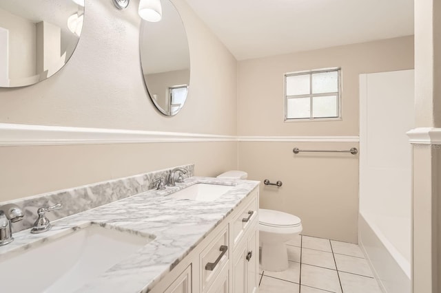 bathroom featuring tile patterned flooring, vanity, and toilet