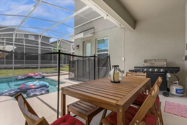 view of patio featuring a grill