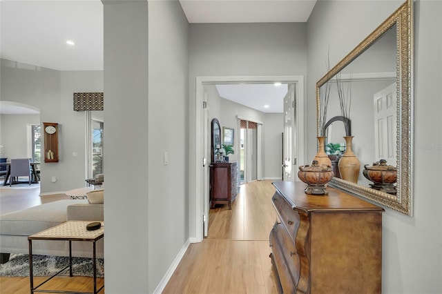 hall featuring light hardwood / wood-style floors and a wealth of natural light