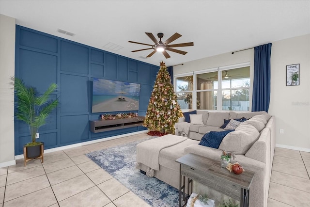 living room featuring light tile patterned flooring