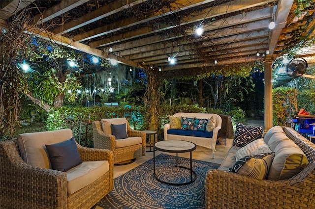 view of patio / terrace featuring an outdoor hangout area and a pergola