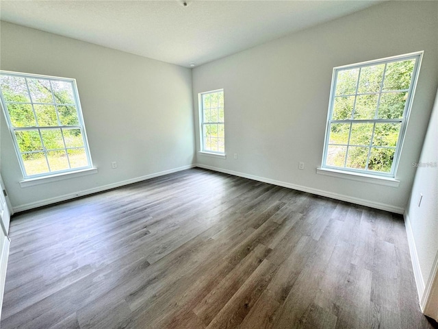 unfurnished room with a wealth of natural light and dark wood-type flooring