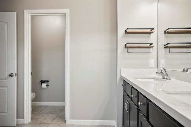 bathroom featuring vanity, toilet, and tile patterned floors