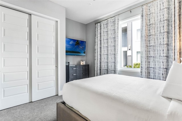 carpeted bedroom with a closet