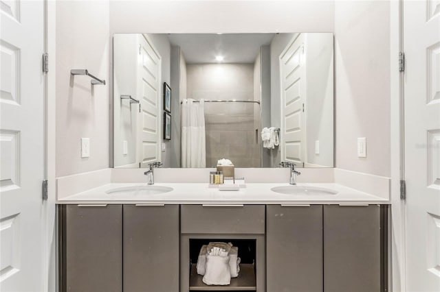 bathroom featuring vanity and a shower with curtain