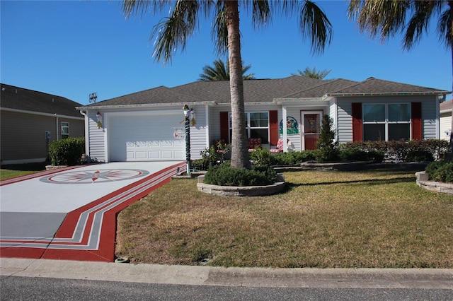 single story home with a front lawn and a garage