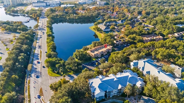 bird's eye view featuring a water view