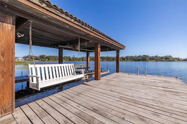 dock area with a water view