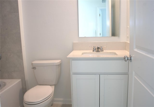 full bathroom featuring vanity, toilet, and plus walk in shower