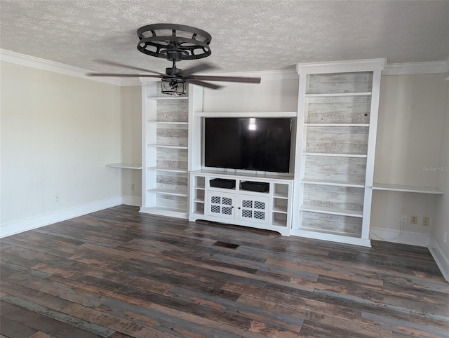 unfurnished living room featuring a textured ceiling and ornamental molding