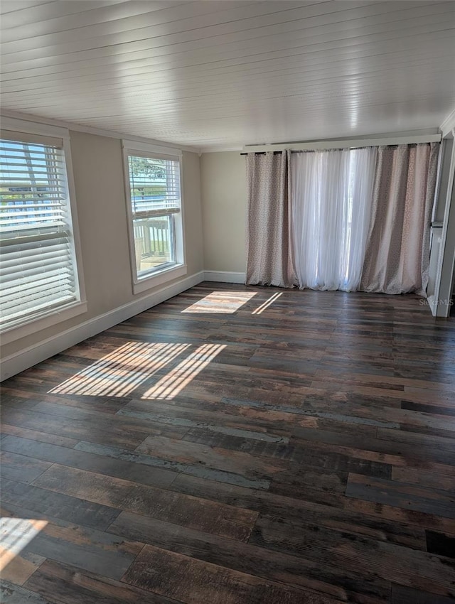 unfurnished room featuring a wealth of natural light and dark hardwood / wood-style floors