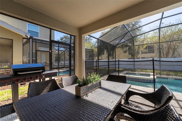 sunroom / solarium with a pool