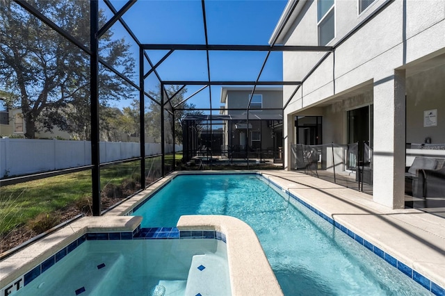 view of pool featuring a patio and a lanai