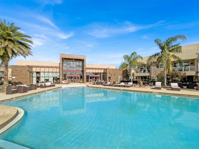 view of swimming pool featuring an outdoor hangout area