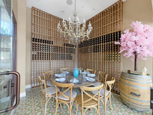 wine room featuring a notable chandelier