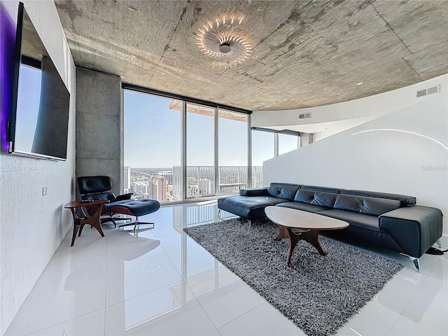 living room featuring floor to ceiling windows