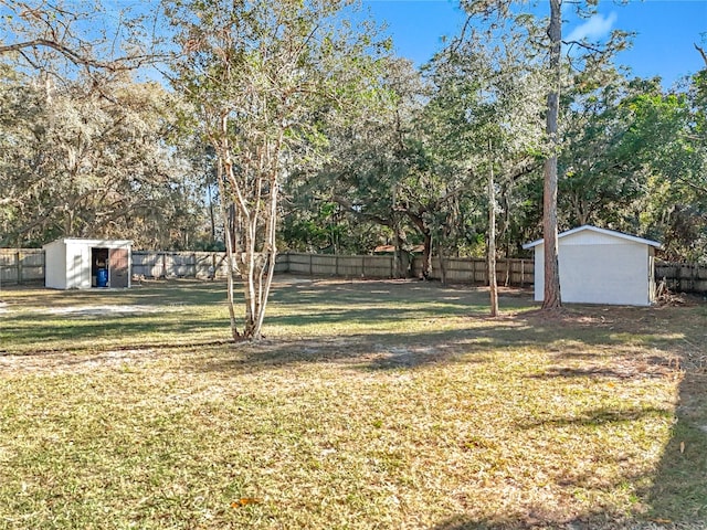 view of yard with a storage unit