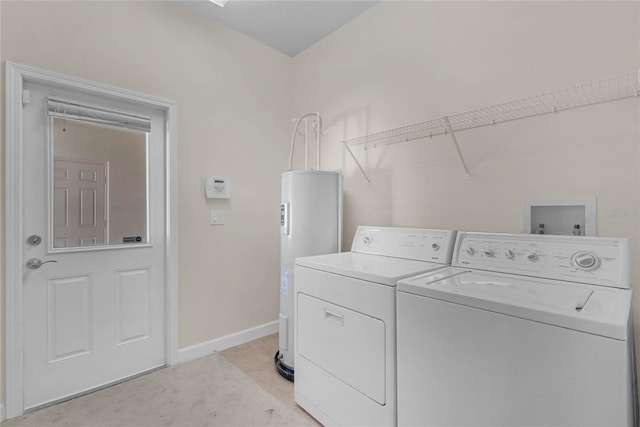 laundry area featuring independent washer and dryer and water heater