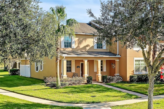 view of front of home featuring a front lawn