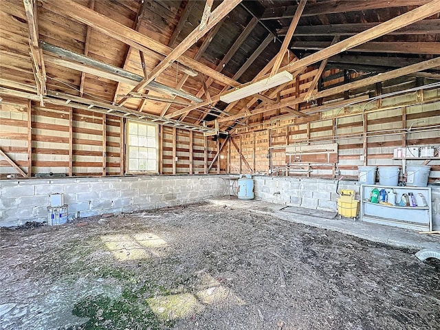 misc room featuring lofted ceiling