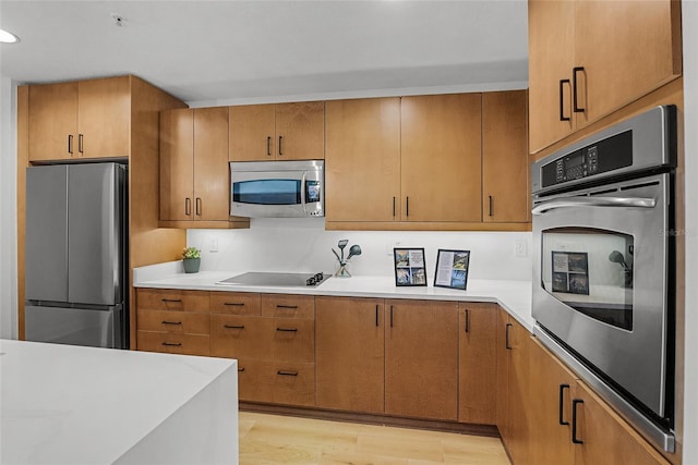 kitchen with light hardwood / wood-style floors and stainless steel appliances