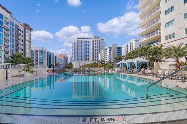 view of swimming pool with a gazebo