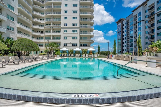 view of pool featuring a patio