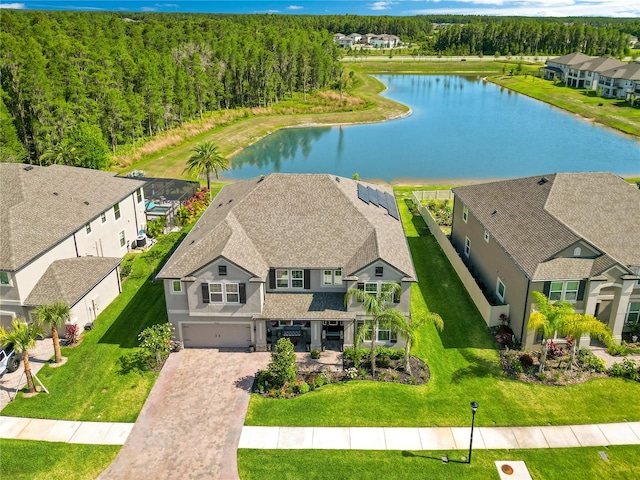 aerial view with a water view