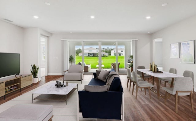 living room featuring light wood-type flooring