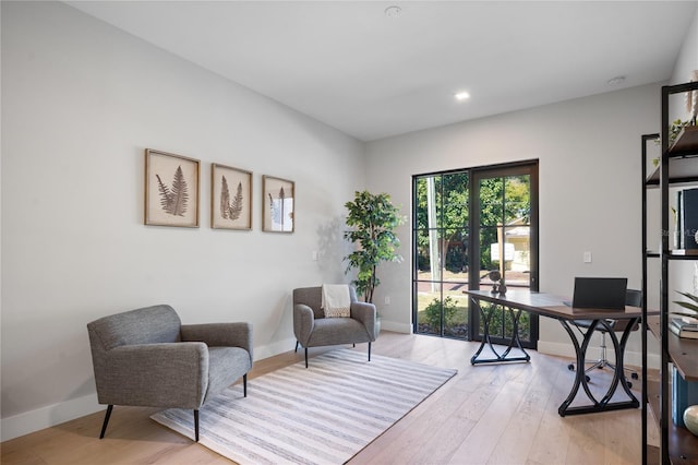 home office featuring light hardwood / wood-style flooring