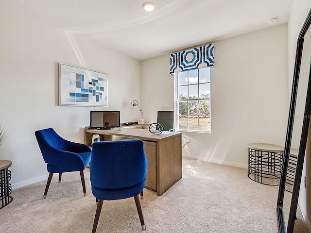 home office featuring light colored carpet