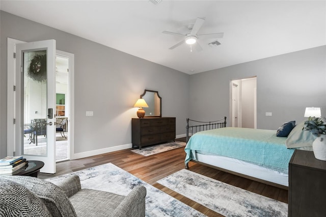 bedroom featuring ceiling fan and hardwood / wood-style floors