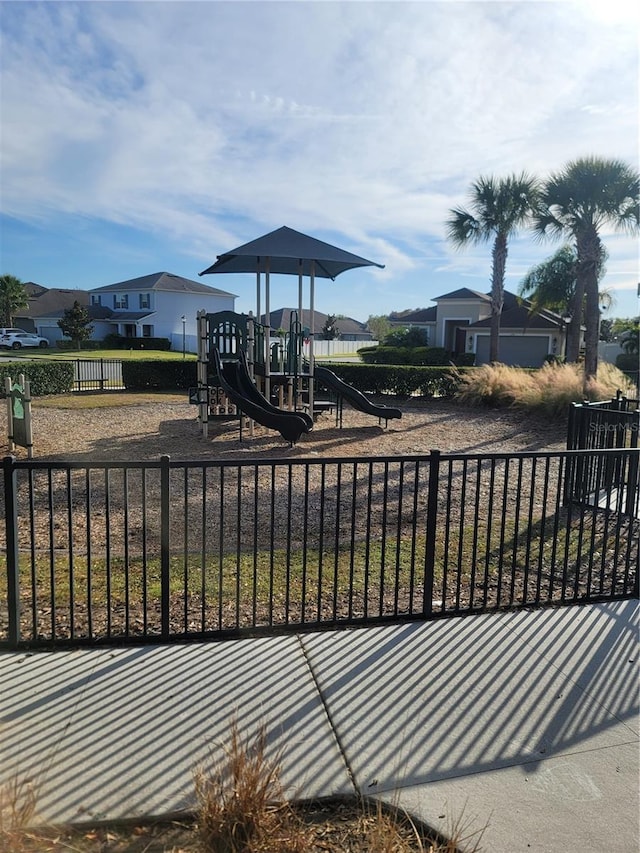 view of play area with fence