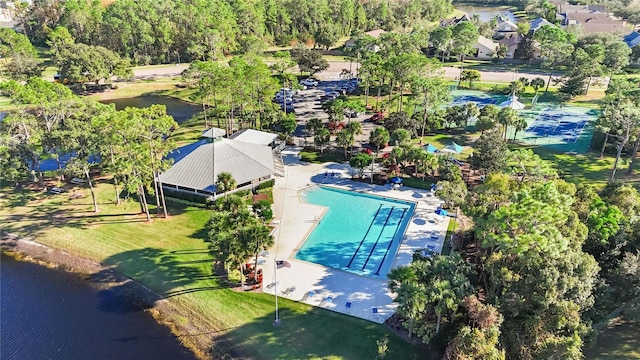 aerial view with a water view