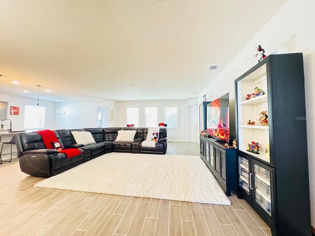 living room with light wood-type flooring