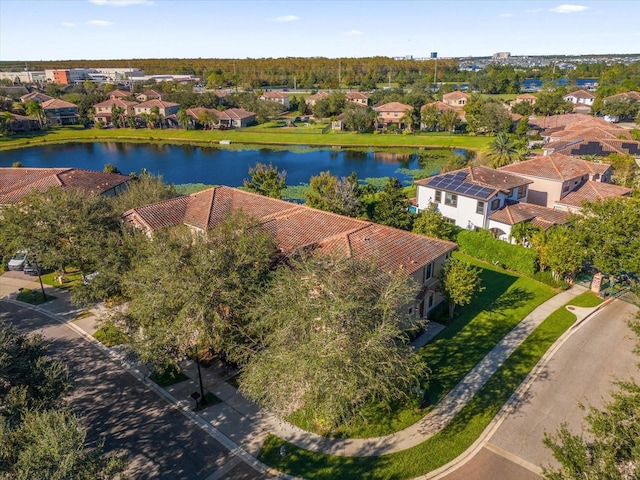 aerial view featuring a water view