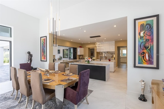 dining area featuring sink