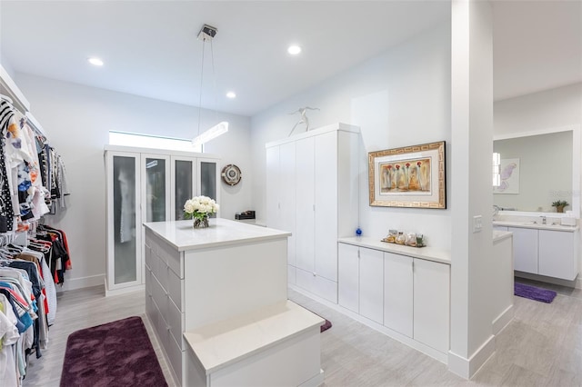 spacious closet featuring light hardwood / wood-style flooring and sink