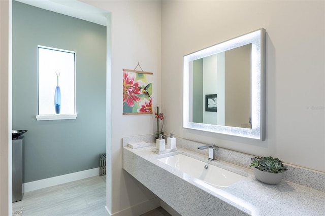 bathroom with hardwood / wood-style floors and sink