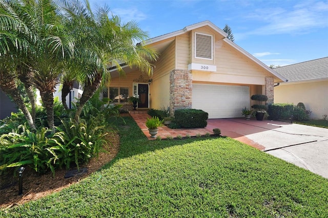 view of front of house featuring a front yard and a garage