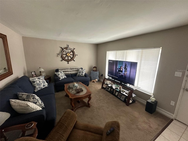 living room with light tile patterned floors