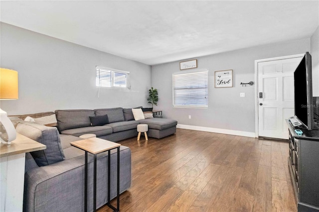 living room featuring dark wood-type flooring