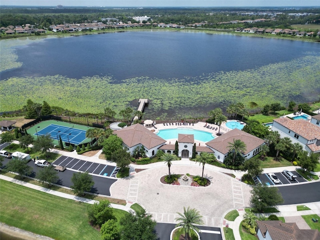 aerial view with a water view