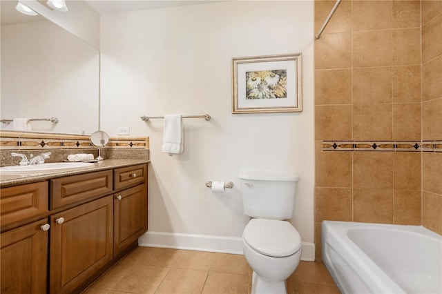 full bathroom with tile patterned floors, vanity, toilet, and tiled shower / bath