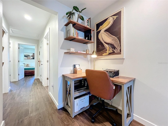 office area with dark hardwood / wood-style floors